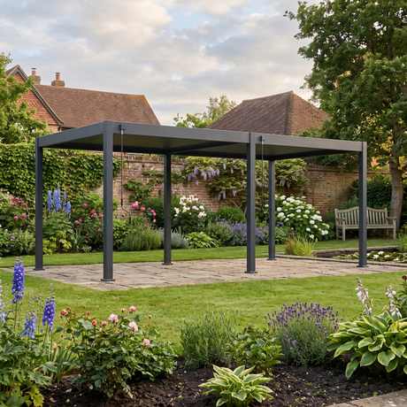 6m x 3m Freestanding Aluminium Garden Pergola with Adjustable Louvred Roof – Anthracite Grey