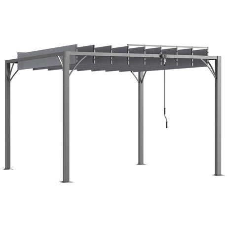 3m x 3m Heavy Duty Aluminium Pergola – Grey Retractable Roof Patio Shelter, Hardtop Style Outdoor Shade Cover