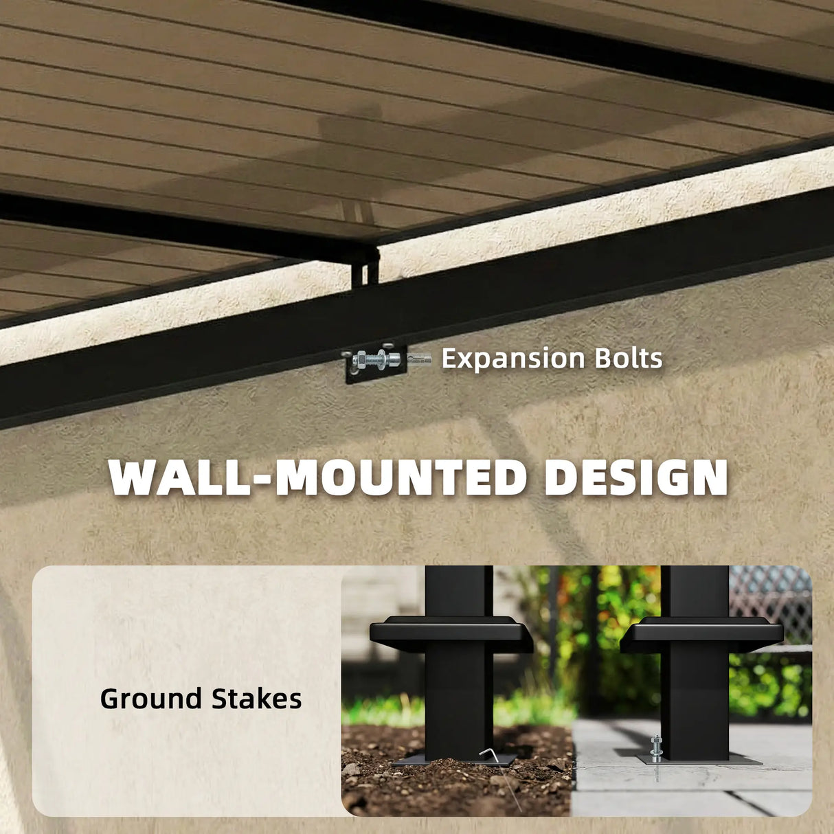 3m x 2.87m Lean-To Pergola with Polycarbonate Roof – Wall-Mounted Hardtop Garden Canopy, Durable Aluminium & Metal Frame Outdoor Patio Cover