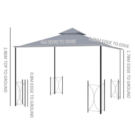 Grey 4m x 3.35m Gazebo With 2 Tier Roof