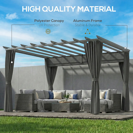 3.6x3m Aluminium Garden Pergola Gazebo with Retractable Roof Canopy & Curtains – Modern Outdoor Sun Shade Shelter, Weather-Resistant Patio Cover, Dark Grey