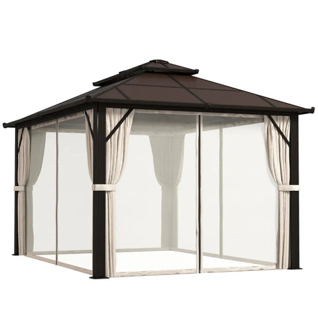 3m x 4m Beige Hardtop Gazebo Canopy with UPF30+ Double Polycarbonate Roof & Aluminium Frame