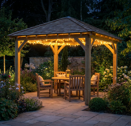 Wooden 4 Pitch Gazebo with Cedar Featheredge Roof – Classic Garden Shelter