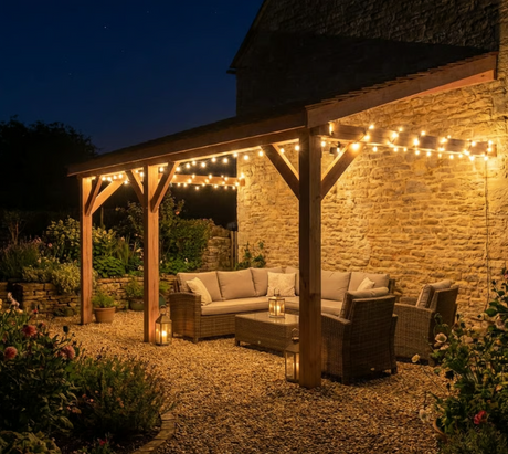 Planed Larch Lean-To Gazebo with Cedar Featheredge Roof