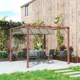 3m x 3m Retractable Roof Pergola – Natural Wood Effect Finish, Outdoor Garden Shade Canopy Shelter