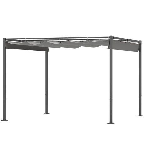 3m x 3m Retractable Roof Garden Pergola – Grey Sun Shade Canopy, Outdoor Patio Shelter