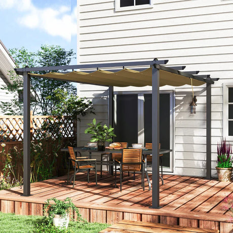 3m x 4m Aluminium Pergola – Khaki Retractable Canopy Roof, Outdoor Garden Shade Shelter