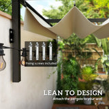 2m x 3m Lean-To Steel Pergola – Khaki Adjustable Canopy Roof, Wall Mounted Patio Shade Shelter