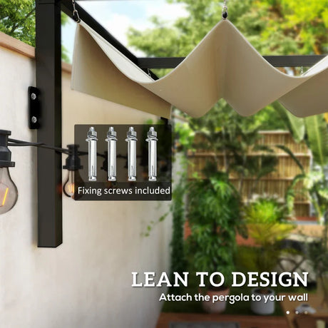 2m x 3m Lean-To Steel Pergola – Khaki Adjustable Canopy Roof, Wall Mounted Patio Shade Shelter