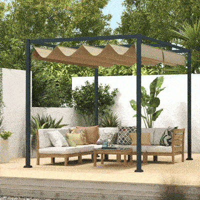 3m x 2m Retractable Roof Pergola – Khaki Outdoor Garden Canopy