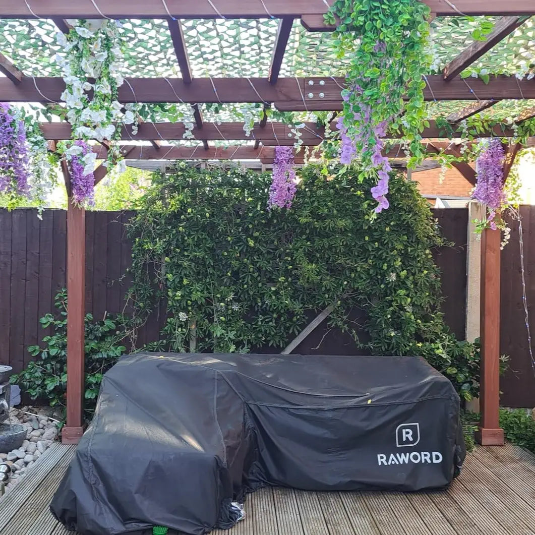 3.6m x 3m Wooden Pergola Kit - Maple Wood-Effect Garden Pergola with Grape Trellis Roof and Triangle Supports