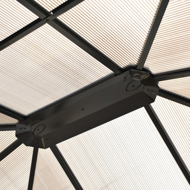 4.2m x 3.6m Aluminium Hardtop Gazebo with Polycarbonate Roof - Garden Pavilion with Curtains & Mosquito Netting