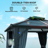 Dark Grey 3m x 3m Hardtop Gazebo - 7mm Double Polycarbonate Roof, Permanent Pavilion with Mosquito Netting and Curtains for Patio and Deck