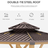 Brown 3m x 3m Hard Top Gazebo With 2-Tier Roof and Solid Wood Frame