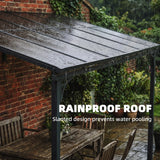 3.4m x 3m Wall-Mounted Lean-To Pergola with Polycarbonate Hardtop Roof – Heavy Duty Aluminium Garden Gazebo, Weather-Resistant Patio & BBQ Shelter, Modern Brown