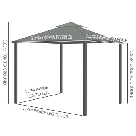 3m x 3m Grey Gazebo With Aluminium Frame