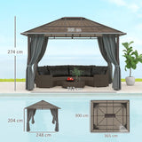 3 x 3.6m Hardtop Gazebo Canopy - Dark Grey Polycarbonate Roof Garden Pavilion with Removable Curtains and Steel Frame