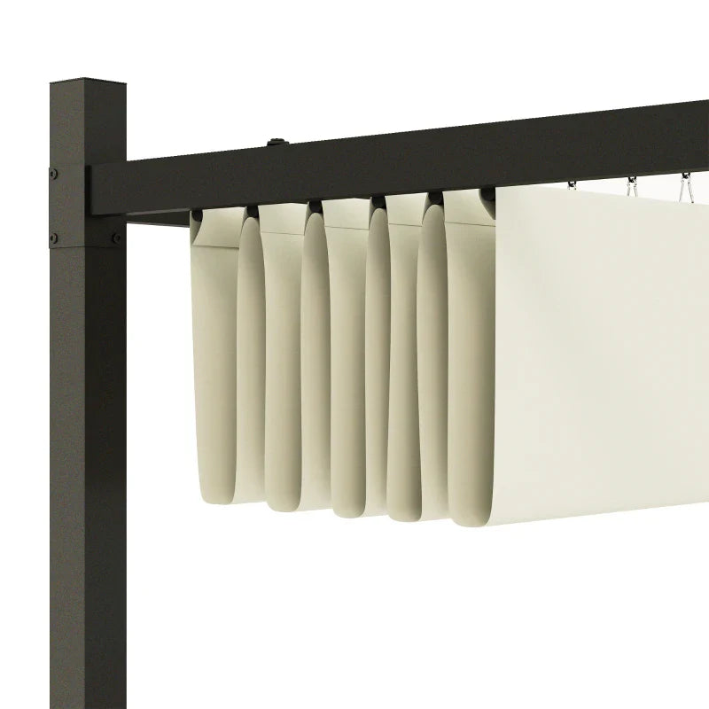 3m x 3m Retractable Roof Garden Pergola – Cream White Sun Shade Canopy, Outdoor Patio Shelter