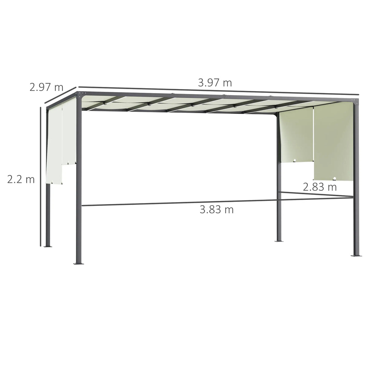3m x 4m Fully Retractable Metal Garden Pergola – Cream White Canopy Roof with Built-In LED Light Strip, Outdoor Patio Shade Shelter