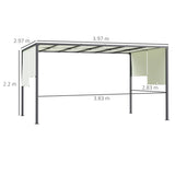 3m x 4m Fully Retractable Metal Garden Pergola – Cream White Canopy Roof with Built-In LED Light Strip, Outdoor Patio Shade Shelter