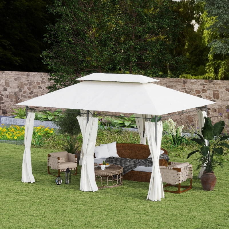 3 x 4m Cream White Metal Frame Two-Tier Roof Gazebo