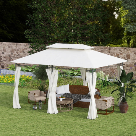 3 x 4m Cream White Metal Frame Two-Tier Roof Gazebo