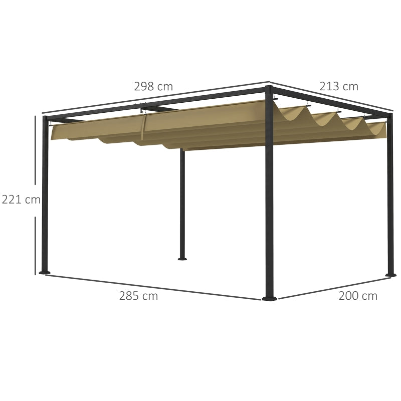 3m x 2m Retractable Roof Pergola – Khaki Outdoor Garden Canopy
