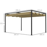 3m x 2m Retractable Roof Pergola – Khaki Outdoor Garden Canopy