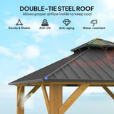 3x3M Wooden-Style Hardtop Gazebo with 2-Tier Galvanised Steel Roof, Aluminium Posts & Grey Outdoor Patio Canopy Shelter for Garden, Decking and Pergola Spaces