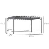 4m x 3m Aluminium Pergola – Grey Retractable Roof Patio Gazebo Canopy, Outdoor Garden Shade Shelter