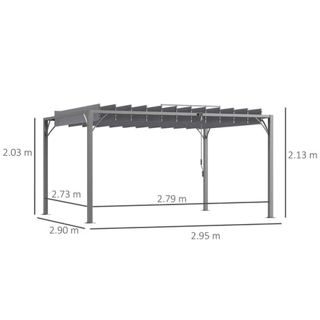 4m x 3m Aluminium Pergola – Grey Retractable Roof Patio Gazebo Canopy, Outdoor Garden Shade Shelter