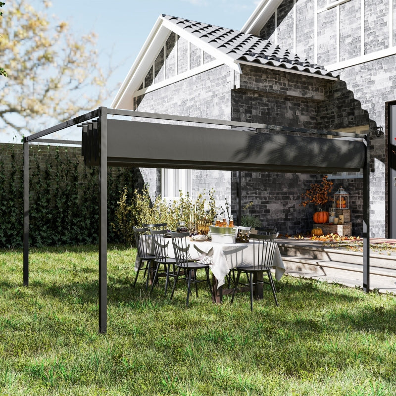 4m x 3m Metal Pergola – Black Retractable Canopy Roof, Outdoor Patio Garden Shade She