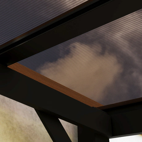 3m x 3m Metal Pergola – Dark Grey Waterproof Polycarbonate Roof UPF50+, Wall Mounted or Freestanding Garden Gazebo, Wind Resistant Sun Shelter