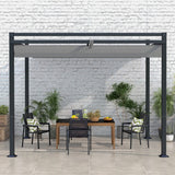 3m x 3m Retractable Roof Aluminium Pergola – Dark Grey Patio Gazebo Shelter with Drainage Grommets, Ground Fixings & Outdoor Shade Canopy