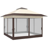 3.6m x 3.6m Khaki Pop Up Gazebo with Netting - Height Adjustable Instant Canopy Party Tent