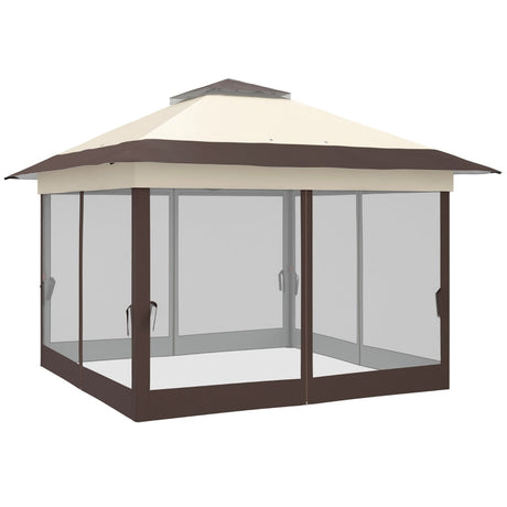 3.6m x 3.6m Khaki Pop Up Gazebo with Netting - Height Adjustable Instant Canopy Party Tent