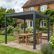 3m x 3m Electric Louvered Aluminium Pergola – Remote Control Roof, Built-In LED Lights, Integrated Drainage, UV & Water Resistant Hardtop Gazebo