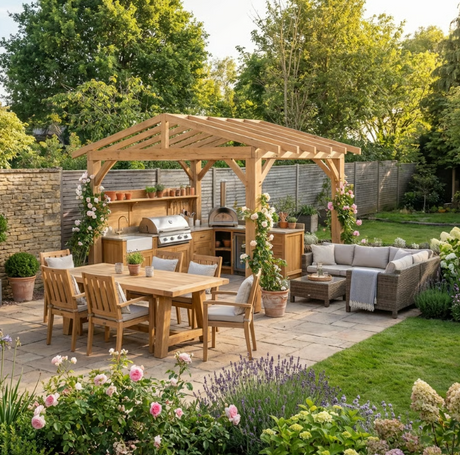 Oak Apex Pergola with Open Roof – No Overhang Design
