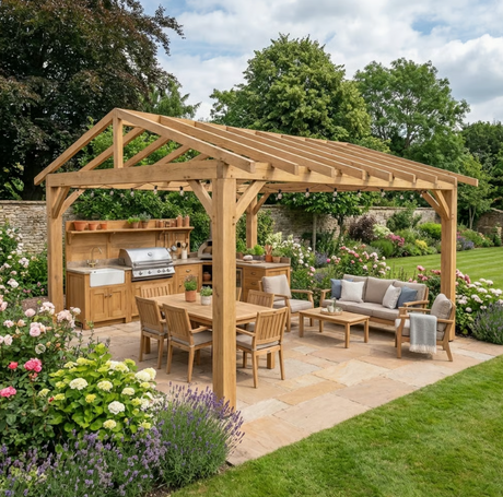 Oak Apex Pergola with Open Roof – No Overhang Design