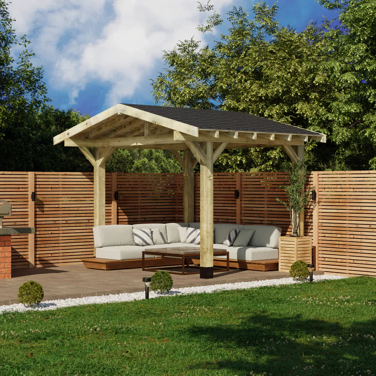 Wooden Apex Gazebo with Katepal Black Shingle Roof & Overhang - Premium Weatherproof Garden Gazebo