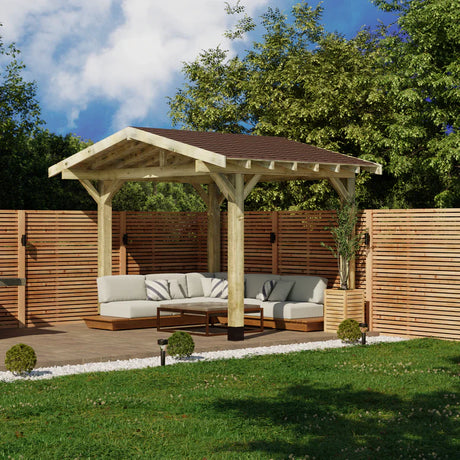 Wooden Apex Gazebo with Katepal Brown Shingle Roof & Overhang - Premium Weatherproof Garden Gazebo