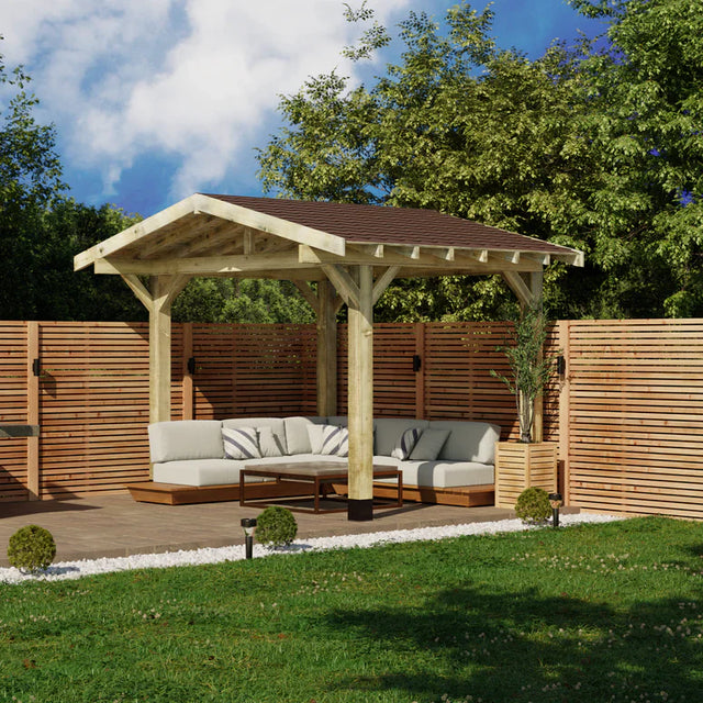 Wooden Apex Gazebo with Katepal Brown Shingle Roof & Overhang - Premium Weatherproof Garden Gazebo
