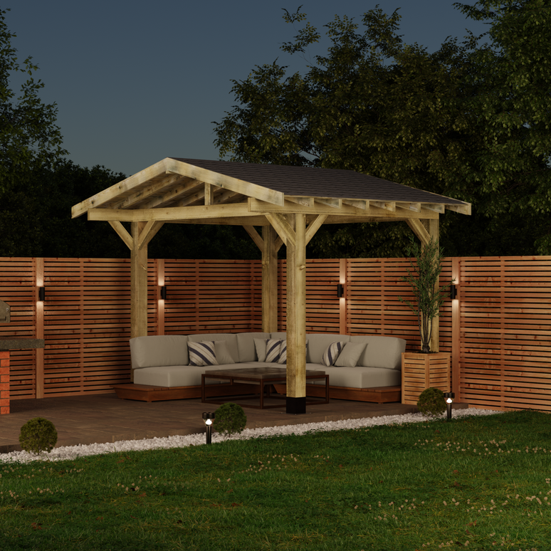 Wooden Apex Gazebo with Katepal Grey Shingle Roof & Overhang - Premium Garden Gazebo