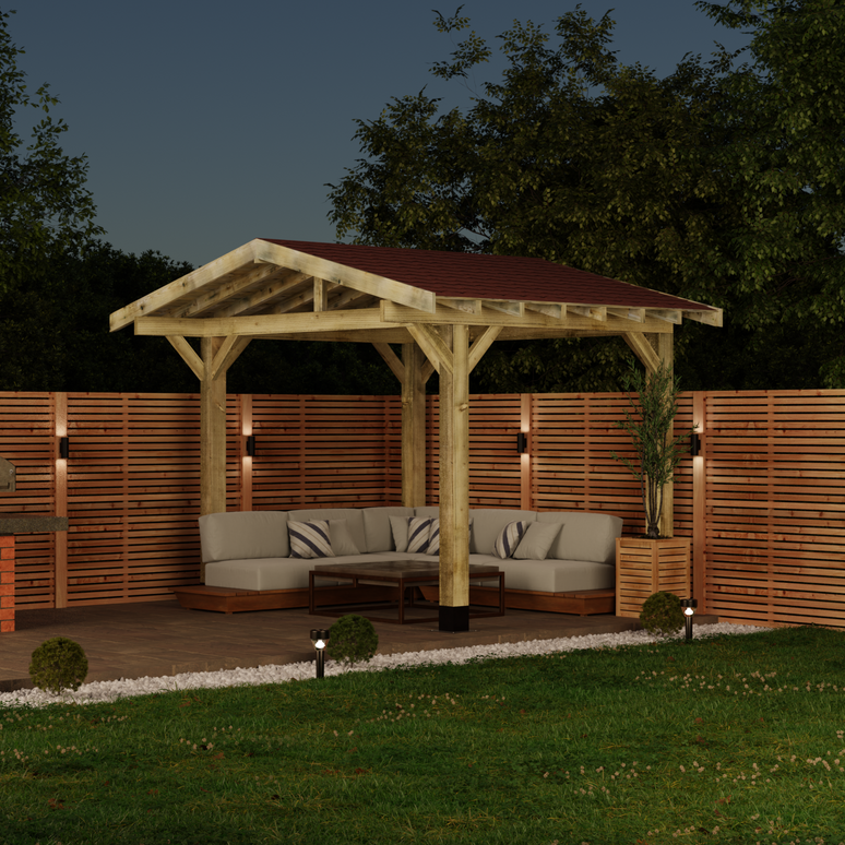 Wooden Apex Gazebo with Katepal Red Shingle Roof & Overhang - Premium Garden Gazebo