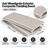 Ash Woodgrain Composite Cladding Board – 3.6m x 157mm Exterior Wall Cladding