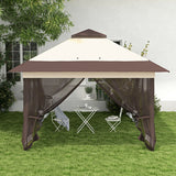 3.6m x 3.6m Khaki Pop Up Gazebo with Netting - Height Adjustable Instant Canopy Party Tent