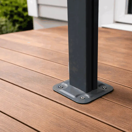 4.35m x 3m Wall Mounted Pergola with Retractable Canopy, Aluminium Frame & Polycarbonate Roof – Grey Patio Cover