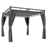 3m x 3m Pergola with Retractable Roof Canopy – UPF30+ Garden Gazebo with Curtains, Heavy-Duty Metal Frame Outdoor Sun Shade in Dark Grey