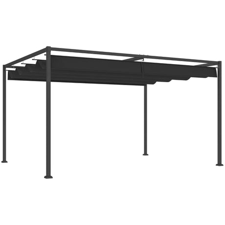 4m x 3m Metal Pergola – Black Retractable Canopy Roof, Outdoor Patio Garden Shade She