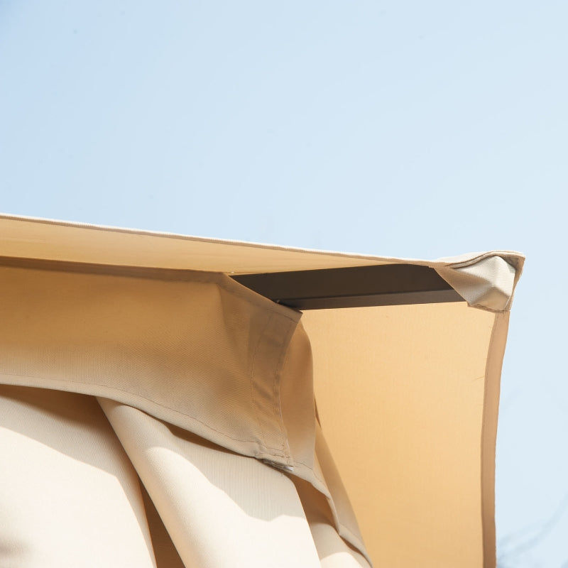 Beige 3m x 3m Hexagonal Gazebo With Curtains
